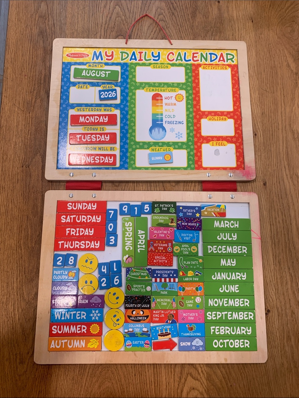 Melissa & Doug Wooden Daily Calendar — Red, Blue, Green, Yellow